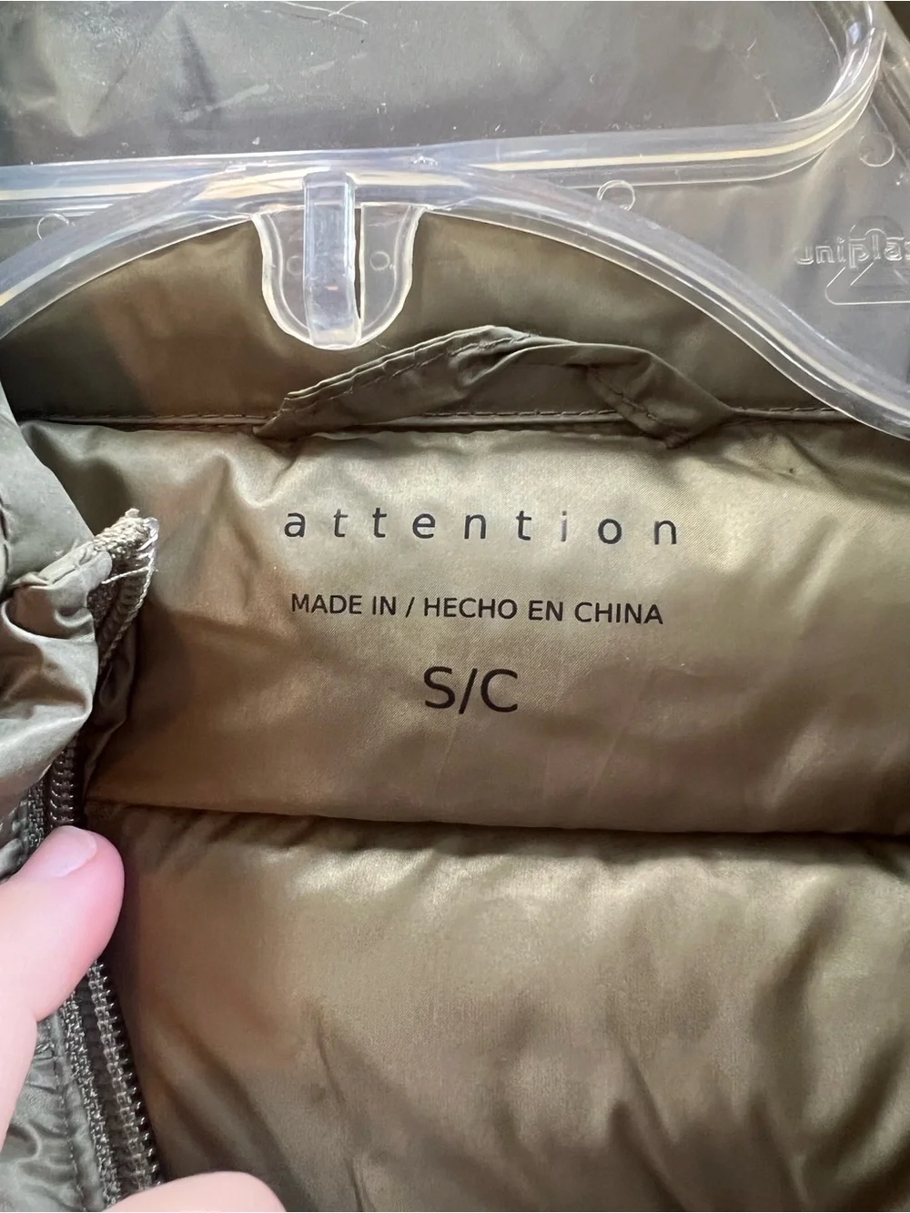 attention Olive Lightweight Packable Puffer Jacket